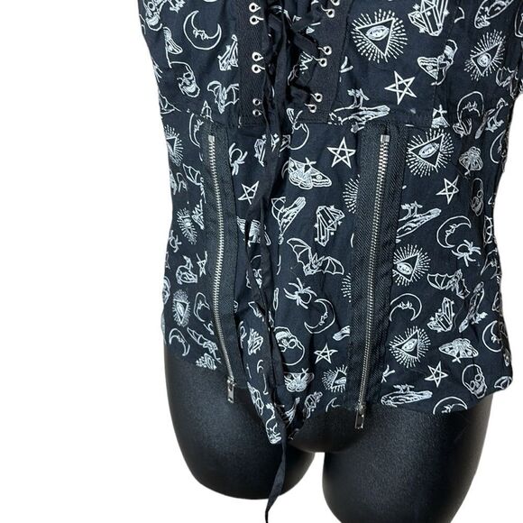 Hot topic black magic witchy spooky lace up punk goth Whimsigoth top new edgy - Picture 5 of 8